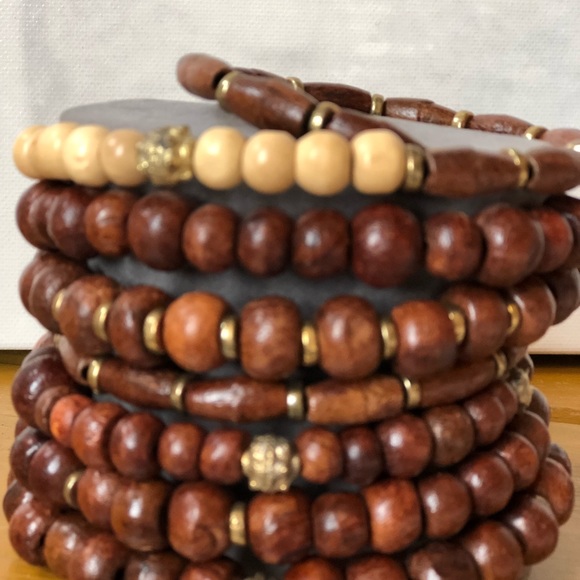 Wood Beaded Tribal Coil Bracelet - Picture 2 of 4